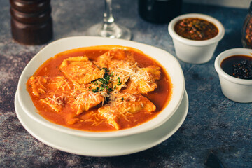 ravioli, close up, dish, food italian, cenit, eat, gourmet, pasta, tomato, dinner, 