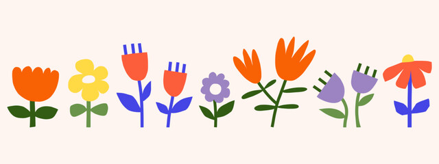 Paper cut style flowers illustration set. Simple spring florals vector graphic