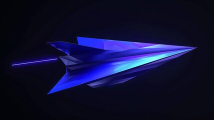 3d icon of blue violet paper plane isolated on black background 