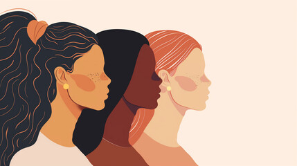 Women of different ethnicities together illustration, women's Day background, woman empowerment, women of different ethnicities, women background, women banner