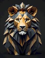 Polygonal Artistry in Geometric Style Lion, generated with AI. - obrazy, fototapety, plakaty
