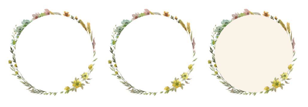 Wildflowers round watercolor frame isolated illustration with thin spikelets and twigs. Hand painted meadow wild flower floral wreath with white and beige background for invitation and card template.