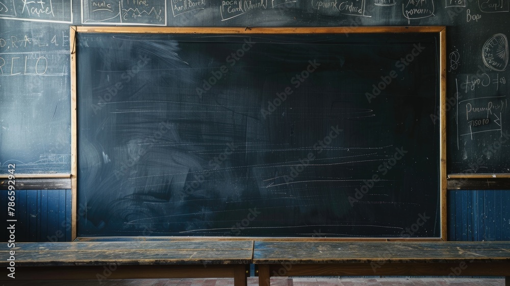 Poster a blackboard with writing in a classroom. great for educational concepts