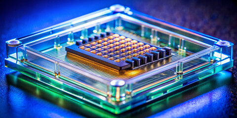 A lab-on-a-chip (LOC) is integration device with several laboratory functions - obrazy, fototapety, plakaty
