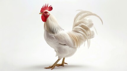 A white rooster with a red comb on its head. Ideal for farm and animal themes - obrazy, fototapety, plakaty