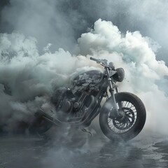Power in Motion: Motorbike Engine Emitting Smoke