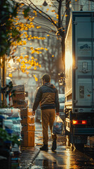 A Delivery Driver Transporting goods, hyperrealistic Logistics photography