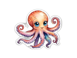 Obraz premium Cute octopus sticker. No background.