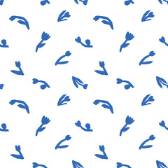 Abstract blue flower art seamless pattern. Trendy contemporary floral nature shape background illustration. Natural organic plant leaves artwork wallpaper print. Vintage spring texture.	
