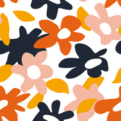 Abstract flower art seamless pattern illustration. Organic nature floral background in vintage style. Spring season decoration texture, drawing print.	
