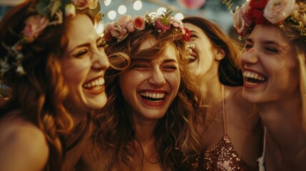 Group of women wearing flower crowns, perfect for spring events