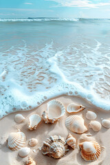 Fototapeta na wymiar Summer season background with Sea shell on sand beach