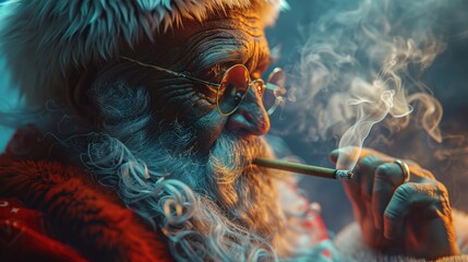 A man with a beard and glasses smoking a cigarette. Suitable for lifestyle or addiction concepts - obrazy, fototapety, plakaty