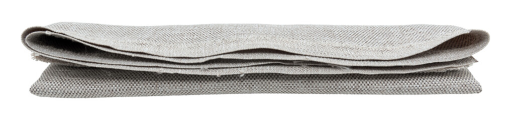 Square torn piece of gray fabric on a white background. Isolate light material for sewing clothes and upholstery of furniture