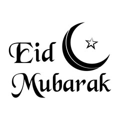 Eid Mubarak with black color lantern moon and star vector illustration.