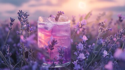 Fresh drink in a lavender field Selective focus food