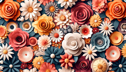 floral pattern. Autumnal paper flower display, ideal for home and event décor businesses, perfect for fall festivities, Thanksgiving, and craft markets. - obrazy, fototapety, plakaty