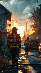 A Firefighter Collaborating with other emergency response teams, such as paramedics and police officers, during multi-agency incidents, realistic people photography