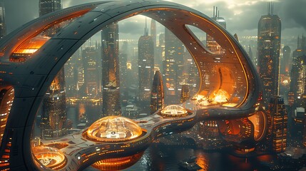 Beneath the neon glow of a futuristic cityscape, the sinuous curves of a biomechanical hybrid's...