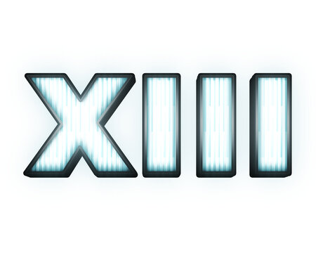 XIII roman numeral in car headlamp style 3d illustration text effect on transparent background