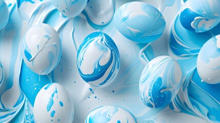 Easter eggs background. Happy Easter concept. White and blue paint eggs