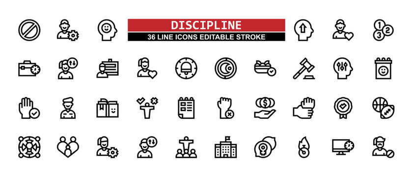 36 Discipline Line Icons Set Pack Editable Stroke Vector Illustration.