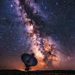 Stargazing at Very Large Array Satellite Dish under Milky Way