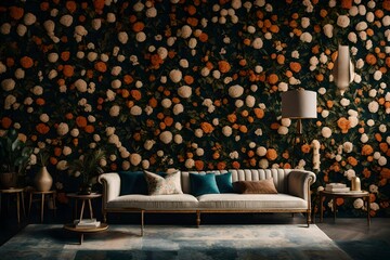 A wall dressed in a floral tapestry, a background that invites nature into the room.