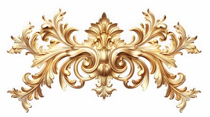 Golden baroque ornament floral elements isolated on white background