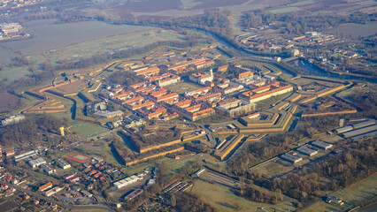 Aerial view of Terezin, a fortified town with a history as a WWII concentration camp
