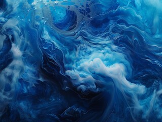 Swirling Azure and Cobalt Eddies: Mesmerizing Abstract Art in Blue Tones - obrazy, fototapety, plakaty