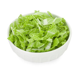 Shredded fresh Chinese cabbage in bowl isolated on white