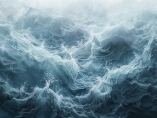 Obraz premium Misty Blue and Gray Swirling Abstract Layers Artwork Atmospheric Serenity Concept Ocean Space Painting.