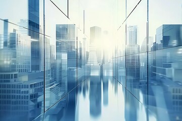 An abstract futuristic cityscape background with glass buildings and skyscrapers - obrazy, fototapety, plakaty