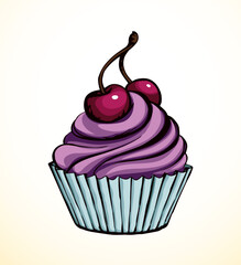 Vector drawing. Cake with cherries
