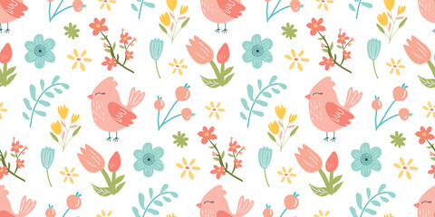 Fototapeta na wymiar Seamless floral pattern with birds
