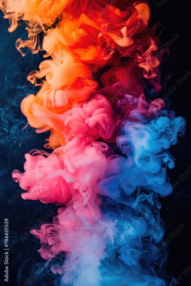 Poster vibrant multi colored smoke floating in the air. suitable for various creative projects