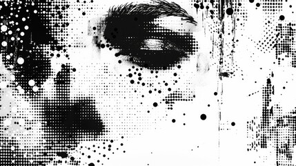 Abstract grunge grid polka dot halftone background pattern. Spotted black and white line illustration.  - obrazy, fototapety, plakaty
