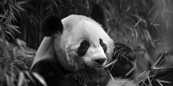 A monochrome image of a panda bear. Suitable for nature and wildlife concepts