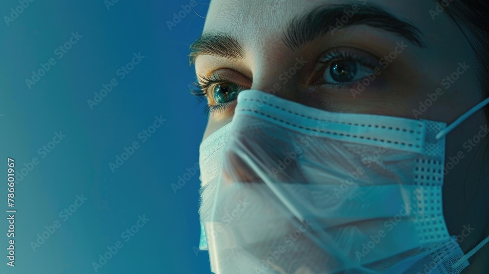 Poster close-up of a person wearing a protective face mask. suitable for health and safety concepts