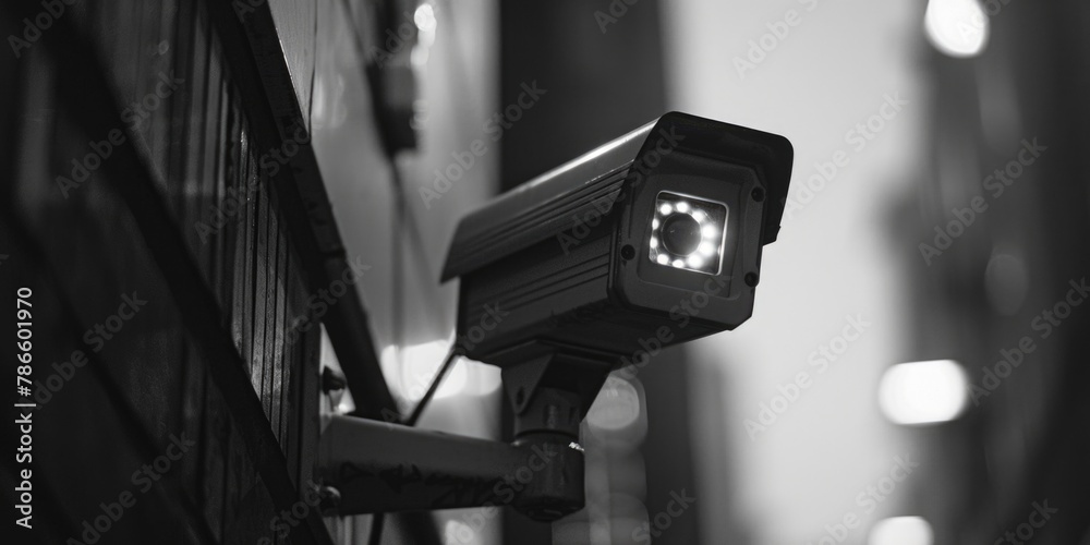 Poster A black and white image of a security camera. Suitable for security and surveillance concepts
