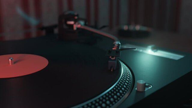 loop of a retro turntable with spinning vinyl