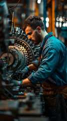 A Mechanic Repairing machinery and equipment, hyperrealistic Mechanical Engineering photography