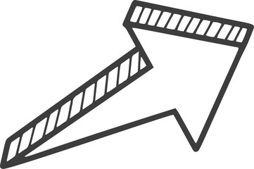 Hand drawn doodle arrow. Pencil line sketch. Curve design element. Outline sign of cursor. Graphic vintage mark and bold silhouette