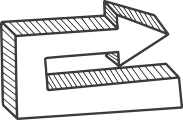 Hand drawn doodle arrow. Pencil line sketch. Curve design element. Outline sign of cursor. Graphic vintage mark and bold silhouette