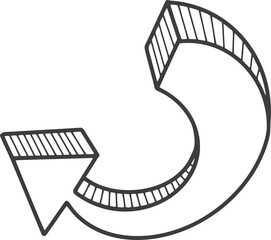 Hand drawn doodle arrow. Pencil line sketch. Curve design element. Outline sign of cursor. Graphic vintage mark and bold silhouette