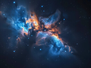 Obraz na płótnie Canvas A beautiful blue and orange starry sky with a large cloud of gas