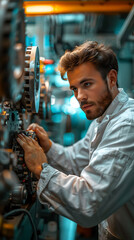 A Mechanical Engineer Conducting research, feasibility studies, and analysis to evaluate the performance, efficiency, and reliability of mechanical designs, realistic people photography