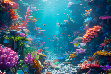 Fototapeta na wymiar A colorful underwater scene with many fish and coral