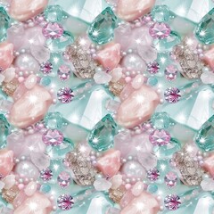 Seamless pattern with delicate rose quartz stones.
